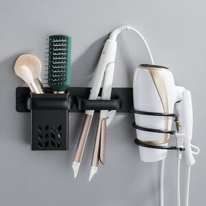 Linghhang - Black Wall Mounted Hair Dryer Holder with Cable Organizer Storage Shelf for Bathroom Bedroom Hotel