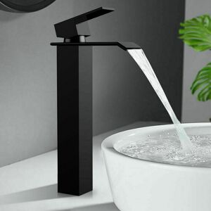 Dewdat - Black Waterfall Bathroom Faucet Basin Mixer Tap High Spout Stainless Steel Hand Basin Faucets for Bathroom Modern Design