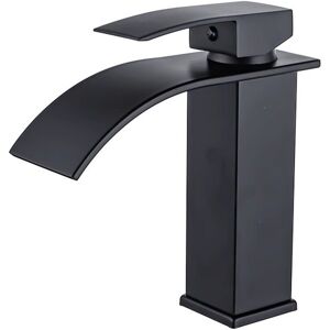 SHUNLI Black Waterfall Bathroom Faucet, Waterfall Basin Mixer Tap, Brass Waterfall Basin Faucet with Cold & Hot Water Available with 60cm Connection Hose X2