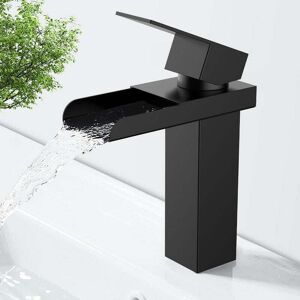 Tonchean - Black Waterfall Faucet Single Hole Basin Mixer Tap Single Lever Stainless Steel Bathroom Sink Faucet