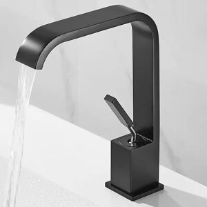 Tonchean - Black Waterfall Sink Faucet High Spout Brass Basin Mixer Tap Bathroom Faucet