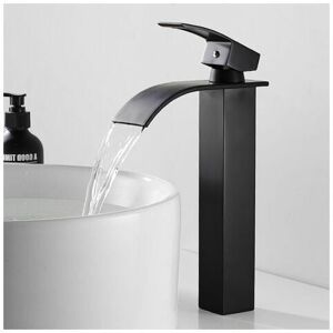 Dewdat - Black Waterfall Tall Spout Single Handle Mixer Tap Tall Sink Single Hole Basin Faucet with Copper Single Handle Mixer Tap for Hot and Cold