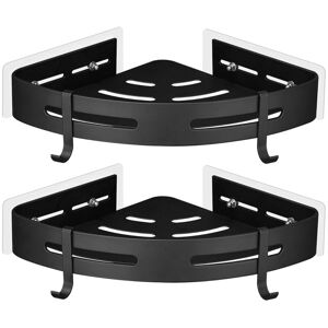 Linghhang - Black)2 Pcs No Drilling Metal Corner Shower Caddy with 2 Shower Hooks Rustproof Self Adhesive Holder for Bathroom Items