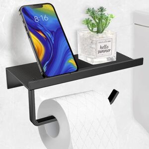 Linghhang - Black)Wall Mounted Toilet Paper Holder No Drilling, Aluminum Toilet Paper Holder with Spacious Shelves
