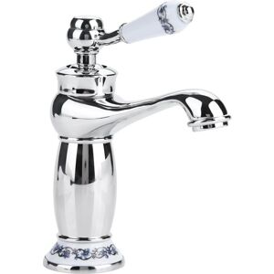 (Chrome)With 60cm Hose,Antique Ceramic Brass Bathroom Sink Faucet Blue And White Porcelain Long Neck Vintage Kitchen Sink Mixer Tap Cold/Hot Water Tap