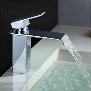 Dewdat - Brass Basin Waterfall Bathroom Faucet Square Shape Chrome Bathroom Mixer Tap