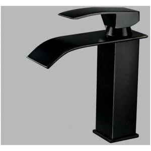 Dewdat - Brass Black Waterfall Spout Bathroom Faucet, Single Handle Bathroom Sink Faucet, Matte Black