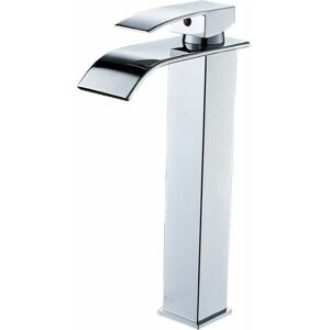 Dewdat - Brass Waterfall High Spout Bathroom Faucet Single Handle Basin Faucet Chrome Modern Design