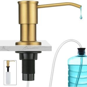 LINGHHANG Brushed Gold Built-in Soap Dispenser, Kitchen Sink Soap Dispenser, Built-in Soap Dispenser with 500ML Bottle and 1.2m Extension Set, Top Refill