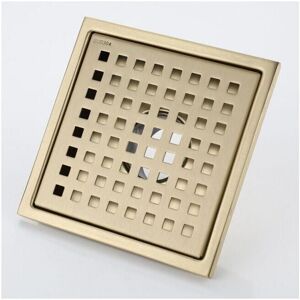 Ymyny - Brushed Gold Shower Drain, 15 x 15 cm, Square Shower Drain Made of Golden Stainless Steel, Floor Drain with Floor Drain Cover, Brass