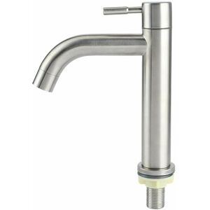 Cyslmuk - Brushed Stainless Steel G1/2 Single Hole Large Cold Basin Faucet, Quick Open Faucet for Bathroom Sink, Balcony, Household Washbasin-Vase