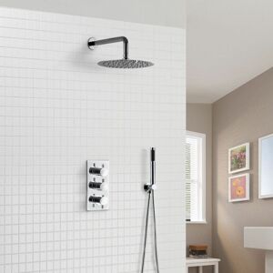 Nes Home - Calla Concealed Slim Overhead Shower Head 3 Dial Thermostatic Valve And Pencil Handset