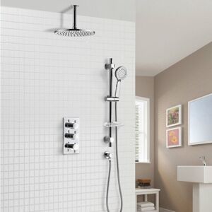 Nes Home - Calla Round Concealed Thermostatic Shower Valve Mixer Set - Ceiling Head & Adjustable Slider Rail Handset