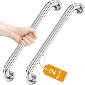 2 Pcs/Set 41cm Polished Stainless Steel Grab Bar Handle with Knurled Non-Slip Bathroom Bathtub Grip for Elderly/Disabled/Children - Ccykxa