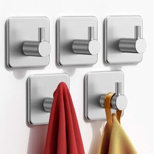 Ccykxa - 5 Pieces Adhesive Hooks, Towel Holder, Stainless Steel Bathroom Wall Hooks, Waterproof Adhesive Towel Hooks for Kitchen, Living Room and