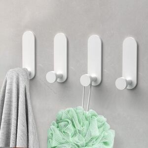 Ccykxa - Adhesive Hooks, 4 Pieces Aluminum Bathroom Wall Hooks No Drilling Waterproof Towel Holder, Kitchen Office Towel Hanger Hooks, White