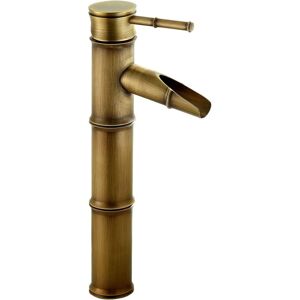CCYKXA Bamboo Bathroom Faucet High, Waterfall Sink Mixer Tap Single Handle Basin Faucet, Single Hole Hot and Cold Water Available
