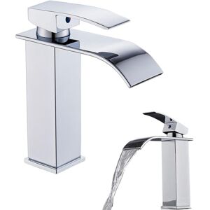 CCYKXA Basin Mixer Tap - Modern Waterfall Design with Pop-up Drain - Bathroom Sink Faucets Hot and Cold Water, Explosion-proof Stainless Steel Hose
