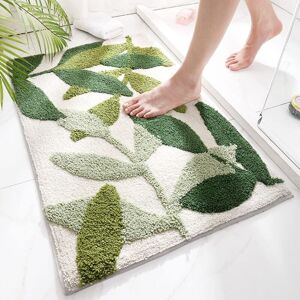 Ccykxa - Bath Mat, Absorbent Non-Slip Soft and Skin-Friendly Bathroom Rug Green Leaves Pattern 40x60 cm