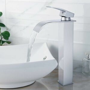 Volavo - ccykxa Bathroom Sink Faucet, Single Handle Tall Basin Mixer Tap with Waterfall Spout, Polished Chrome Plating, Faucet with Two 3/8 Hoses,