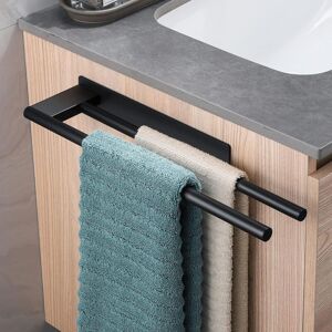 Ccykxa - Black) 304 Stainless Steel No Drilling Bathroom Towel Rack Double Towel Bar Adhesive Two Arms Wall Mount