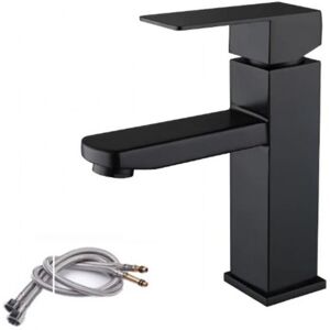 Ccykxa - Black Stainless Steel Basin Mixer Tap Single Lever Hot and Cold Water with Hoses Included Black Basin Faucet Black Bathroom Mixer Tap