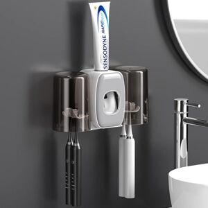 Ccykxa - Gray Wall Mounted Toothbrush Holder, Toothbrush Holder with Automatic Toothpaste Dispenser, Toothbrush Holder with 4 Brush Slots, 2 Cups, No