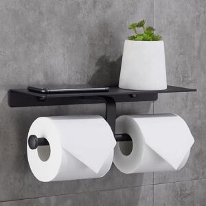 Ccykxa - Toilet Paper Holder No Drilling Toilet Roll Holder with Mobile Phone Shelf Wall Mount Double Holder for Bathroom (Black)