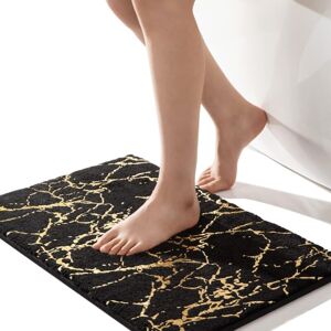 Ccykxa - Black Washable Non-Slip Bath Mat Gold Decorative Rug Luxury Bathroom Accessories Soft Absorbent Microfiber Bath Mat for Bathroom 40 x 60 cm