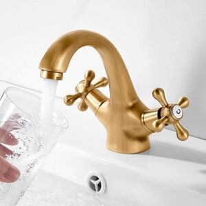 CCYKXA Retro Basin Faucet Brushed Basin Mixer Tap, Double Handle Bathroom Faucet, Antique Brass Basin Faucet, Vintage Basin Sink Faucet, G3/8
