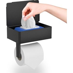 Ccykxa - Toilet Paper Holder, guiguzi Wall Mounted Toilet Paper Holder No Drilling with Shelves and Wet Wipes Box, Black Self Adhesive Toilet Paper
