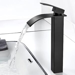 Ccykxa - Waterfall Bathroom Faucet, Modern Black Basin Faucet, Basin Mixer Tap with Spout Height 237mm, Square Brass Faucet Hot and Cold Water