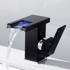 Ccykxa - Waterfall led Faucet (Black) Bathroom Black Waterfall Hot Cold Countertop Sink Basin Bathroom Faucet