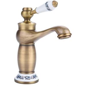 Ymyny - Ceramic antique brass faucet, bathroom sink faucet, blue and white porcelain long neck retro faucet, mixer faucet, kitchen cold/hot water