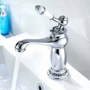 Ymyny - Ceramic Basin Faucet Mixer Brass Ceramic Sink Faucet Black and White Long Neck Vintage Floral with Cold/Hot Water Inlet Bathroom Kitchen
