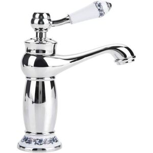 Cyslmuk - Chrome) Mixer Tap Basin Faucet Brass Ceramic Sink Faucet Black and White Porcelain Long Neck Vintage Floral with Inlet Cold/Hot Water Tap