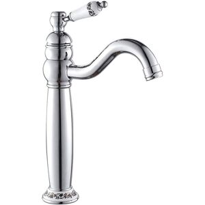 Ikodm - Classic Brass High Bathroom Sink Mixer Tap, Single Lever Faucet, Ceramic Handle(Silver)
