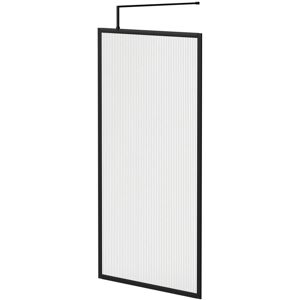 8mm Fluted Glass Matt Black 1850mm x 1000mm Fully Framed Walk In Shower Screen including Wall Channel and Support Bar - Colore