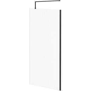8mm Fluted Glass Matt Black 1850mm x 1000mm Walk In Shower Screen including Wall Channel and Support Bar - Colore