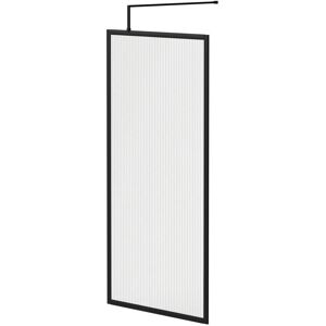 8mm Fluted Glass Matt Black 1850mm x 900mm Fully Framed Walk In Shower Screen including Wall Channel and Support Bar - Colore