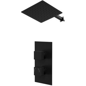 Colore - Square Matt Black Concealed Twin Thermostatic Shower Valve and 300mm Thin Square Fixed Head with Wall Arm - 1 Outlet