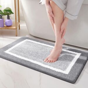 Tinor - 45 x 65cm Microfiber Soft Bath Mat, Non-slip Bathroom Mats Machine-washable, Shower Water Absorbent Bath Rug Durable Floor Mats (Grey)