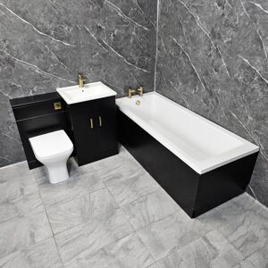HYDROS Complete Bathroom Suite Black Tess Vanity Set with Bath Brass Handles & Taps, Without End Panel