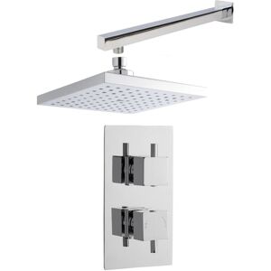 Concealed Square Twin Valve, Arm & Head Shower Bundle Set - Chrome - Balterley