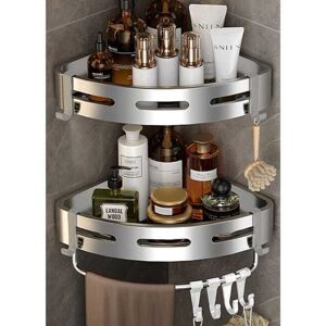 Tonchean - Corner Shower Caddy, 2 Pack, Bathroom Wall Shelf with Adhesive, Storage Organizer for Toilet, Bedroom and Kitchen