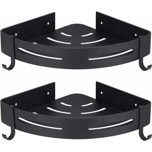 ZVD - Corner Shower Shelf Black No Drilling Bathroom Storage Shower Bathroom Accessory Shower Soap Holder No Rust Aluminum Set of 2 with Hooks