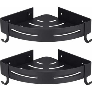 ZVD - Corner Shower Shelf Black No Drilling Bathroom Storage Shower Bathroom Accessory Shower Soap Holder No Rust Aluminum Set of 2 with Hooks