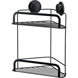 Croydex - Adhesive Black Shower Caddy, Stick 'n' Lock 2 Tier Corner Basket Storage