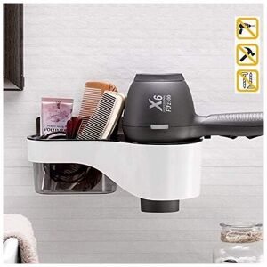 CSPARKV 20.7x8.9cm Wall Mounted Hair Dryer Holder, Self-Adhesive Hair Dryer Holder, Hair Dryer Organizer with Storage Boxes, No Drilling Required, Waterproof
