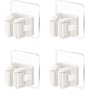 Csparkv - 4 Pieces Self-Adhesive Wall Mounted Mop Holder Wall Mounted Broom Hanger No Drilling Broom Gripper White Mop Broom Holders Broom Hanger for